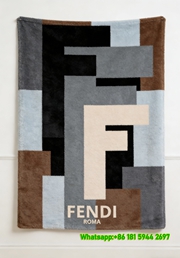Fendi Roma Earth Tone Geometric FF Logo Flannel Sofa Throw Blanket IMG_9420